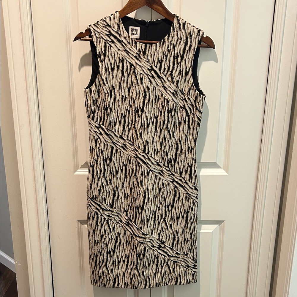 Anne Klein Animal Print Sheath Dress Gold Thread Size 4